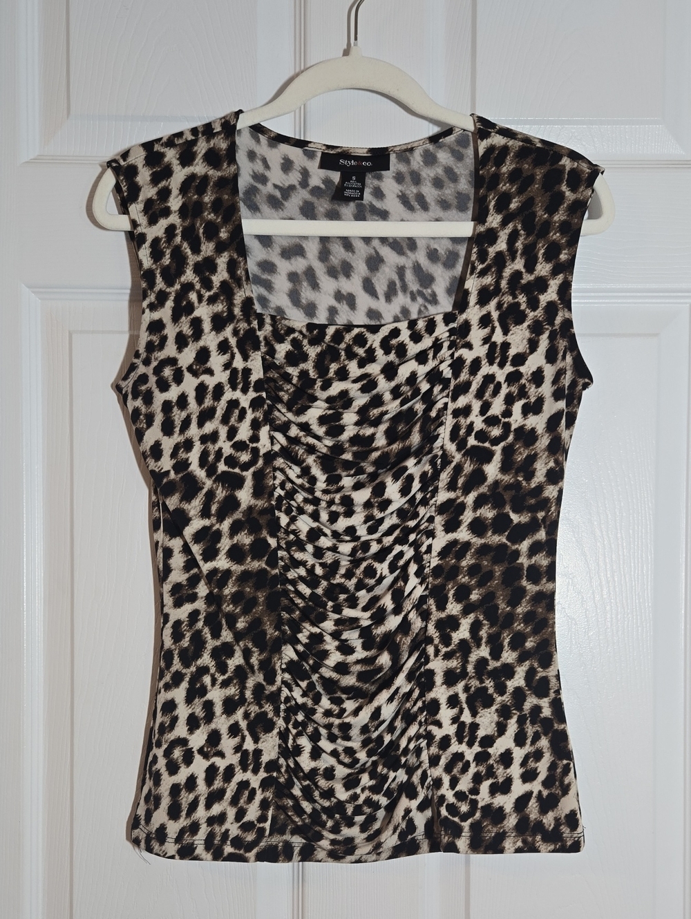 Style & Co. Brown/Black Sleeveless Leopard Print Ruched Tank Top Size Small